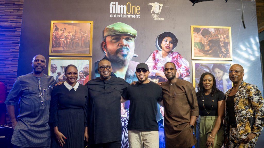 L-R - Prince Tonye Princewill (Executive Producer 77, Mr. Izu Ojukwu (Director & Producer), Mrs. Mojisola Oladapo (Chief Marketing Officer, Filmhouse Group, Ramsey Nouah, Lead Actor 77, Mr. Kene Okwuosa, Group CEO Filmhouse Group( Filmhouse Cinemas, FilmOne Entertainment & FilmOne Studios) and Mrs. Ladun Awobokun, Chief Content Officer, FilmOne Limited and Adonijah Owiriwa (Executive Producer & Actor 77
